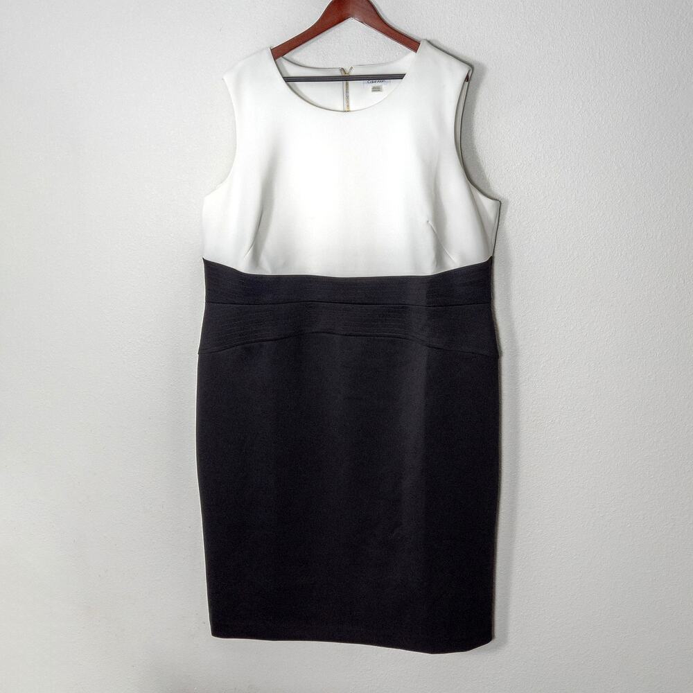 Calvin Klein Black and White Sleeveless Midi Dress